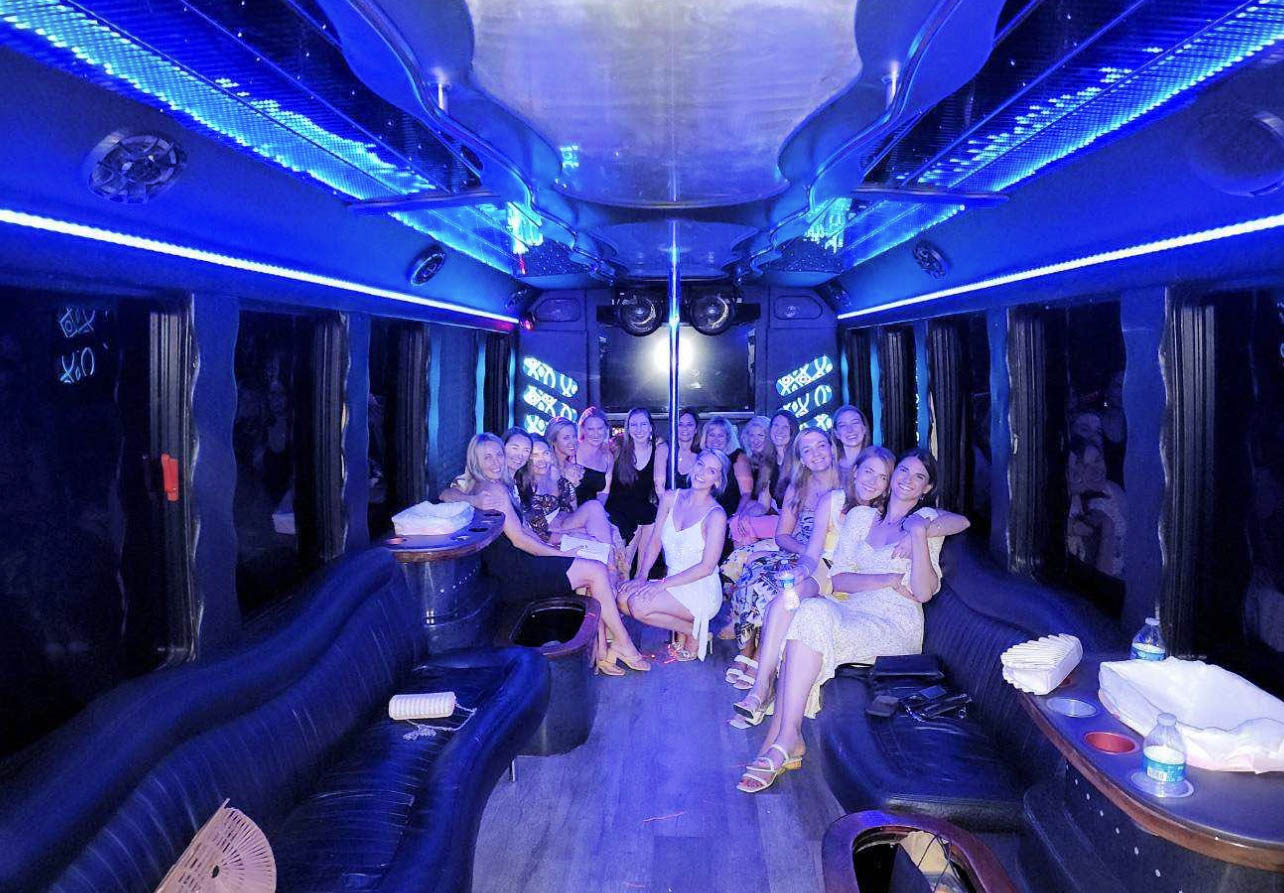 Group of friends partying on the party bus!