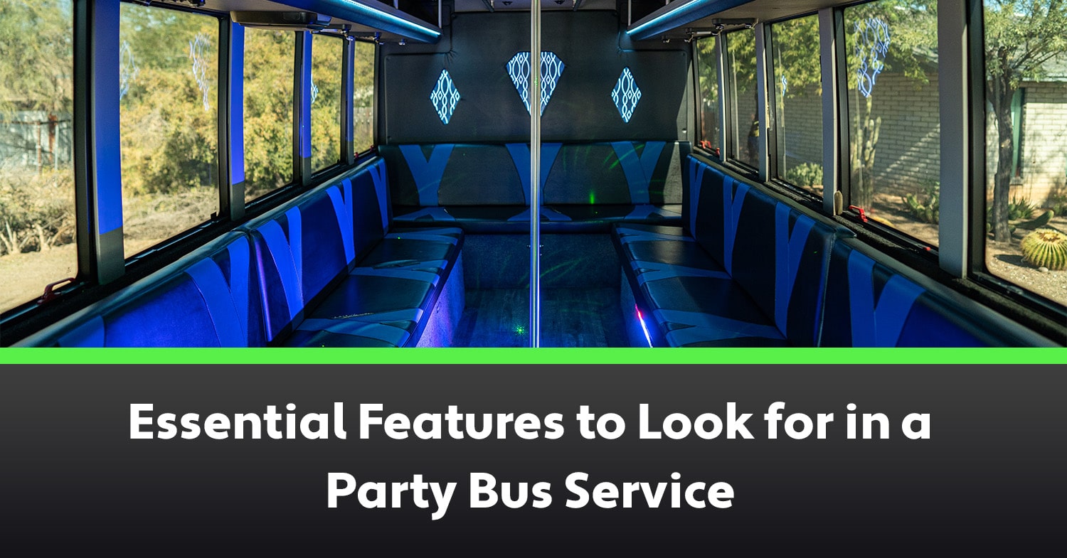 Essential Features to Look for in a Party Bus Service An example of a party bus service with comfortable seats, lights, and a stripper pole in Scottsdale, AZ.