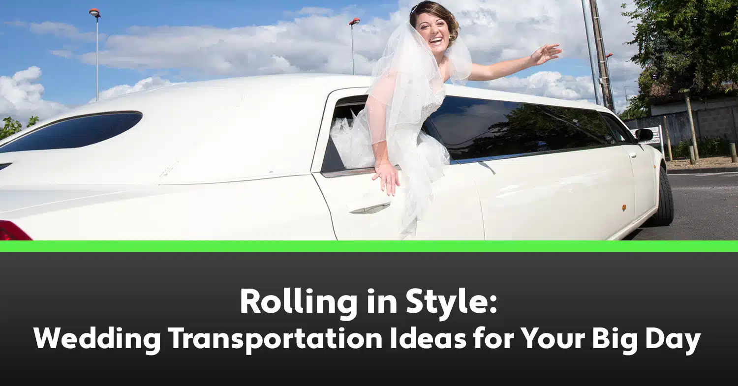 A bride hanging out of the window of her wedding transportation limo on her big day in Scottsdale, AZ.