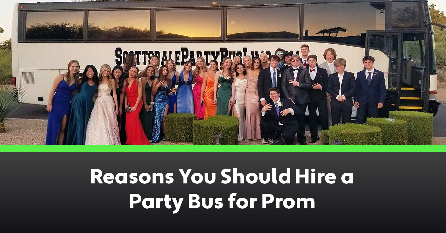 A group of high schoolers getting ready to go to prom on a party bus from Scottsdale Party Bus & Limo